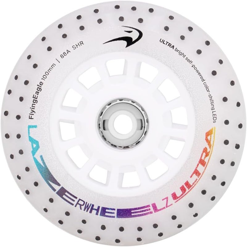 LazerWheelz Ultra - Light Up Inline Skate Wheels Indoor/Outdoor, 100mm 6 Pack of Color-Shift + Spark 88A Hardness LED Lights for Roller Skate Wheels Replacement, Adult Inline Accessories